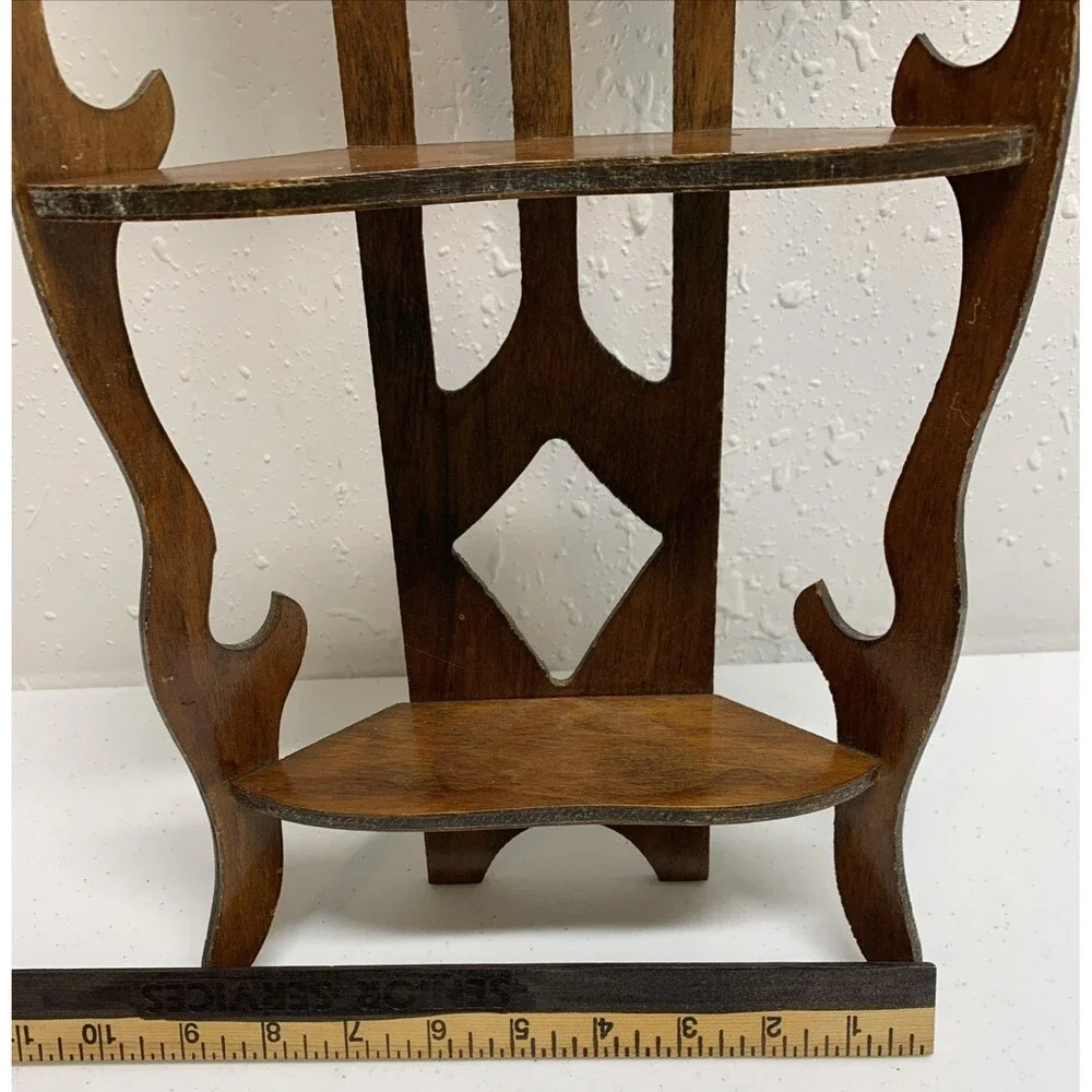 Vintage Wood Cut Out MCM Wall Shelf 3 Tier Figurine Antique Trinket